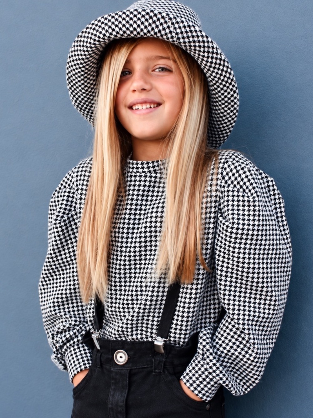 Zara girls houndstooth puff sleeve sweatshirt